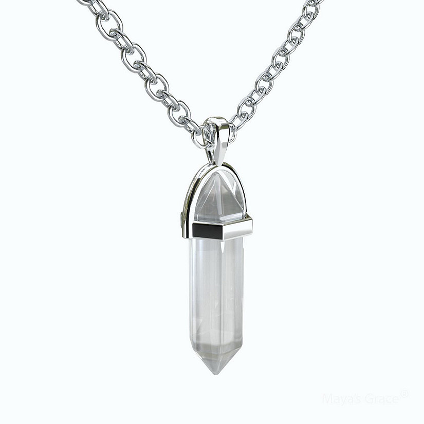 Gem Stone Natural Crystal Pendants and Silver Necklace - Clear Image