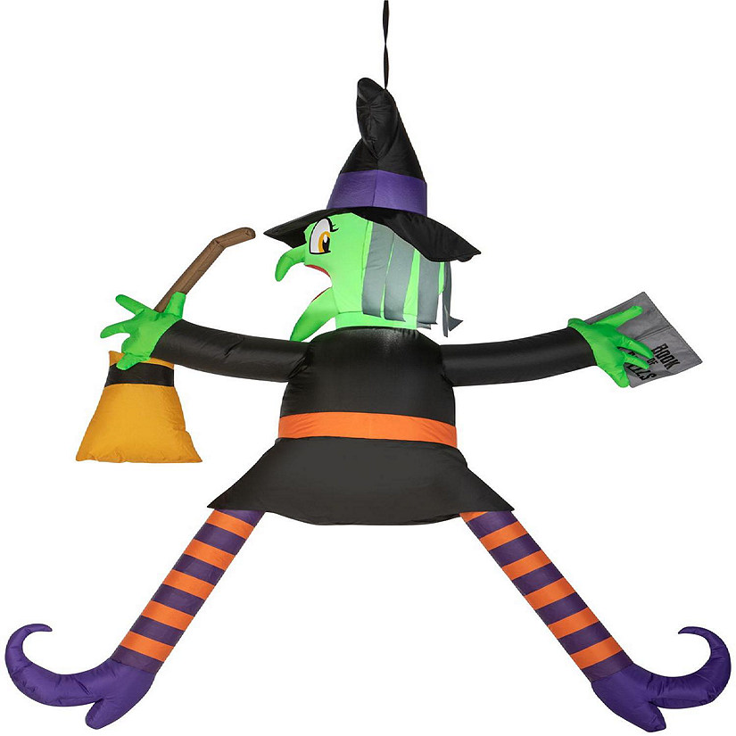 Gemmy Airblown Crashing Witch with Spell Book   5 ft Tall  black Image