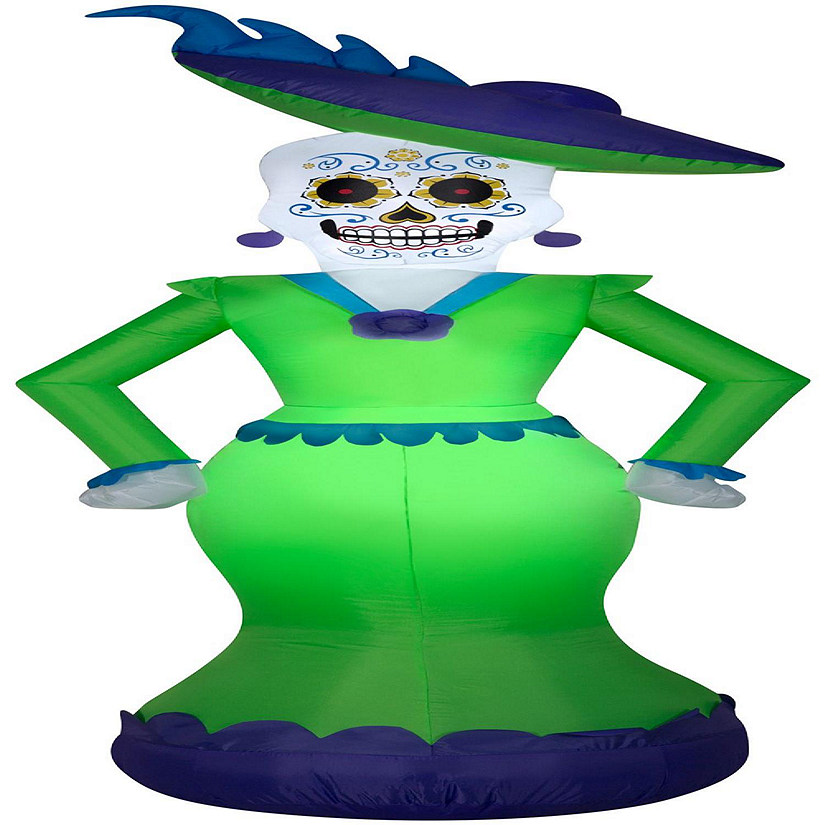 Gemmy Airblown Day of the Dead Woman  7 ft Tall  green Image