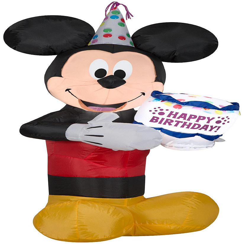 Gemmy Airblown Inflatable Birthday Party Mickey Mouse with Cake  3.5 ft Tall  black Image