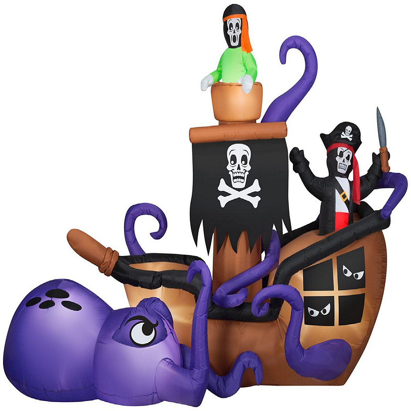 Gemmy Airblown Inflatable Halloween Pirate Ship  7.5 ft Tall  black Image