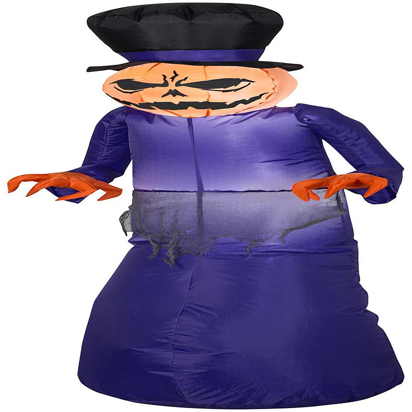 Gemmy Airblown Pumpkin Reaper with Top Hat  5 ft Tall  Purple Image