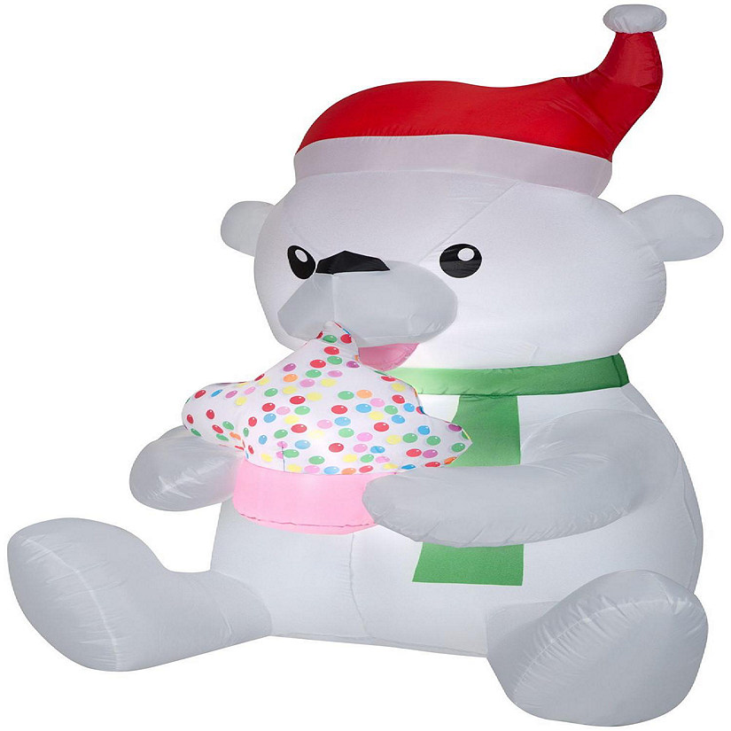 Gemmy Animated Christmas Airblown Inflatable Nom Nom Polar Bear with Cupcake  5.5 ft Tall  Multicolored Image