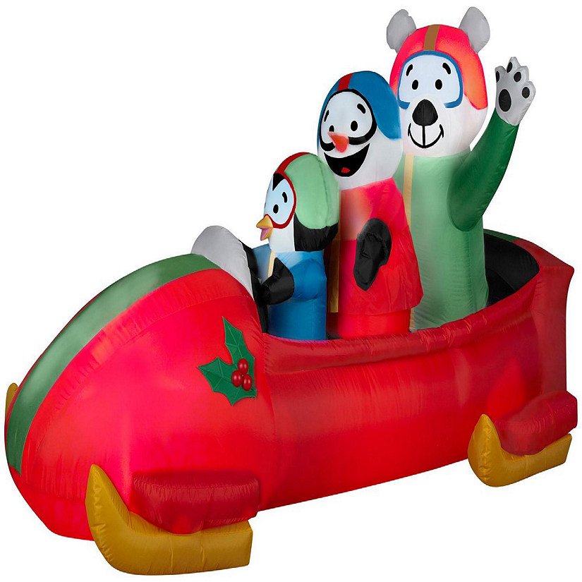 Gemmy Animated Christmas Airblown Inflatable Penguin with Snowman on Bobsled  3.5 ft Tall Image