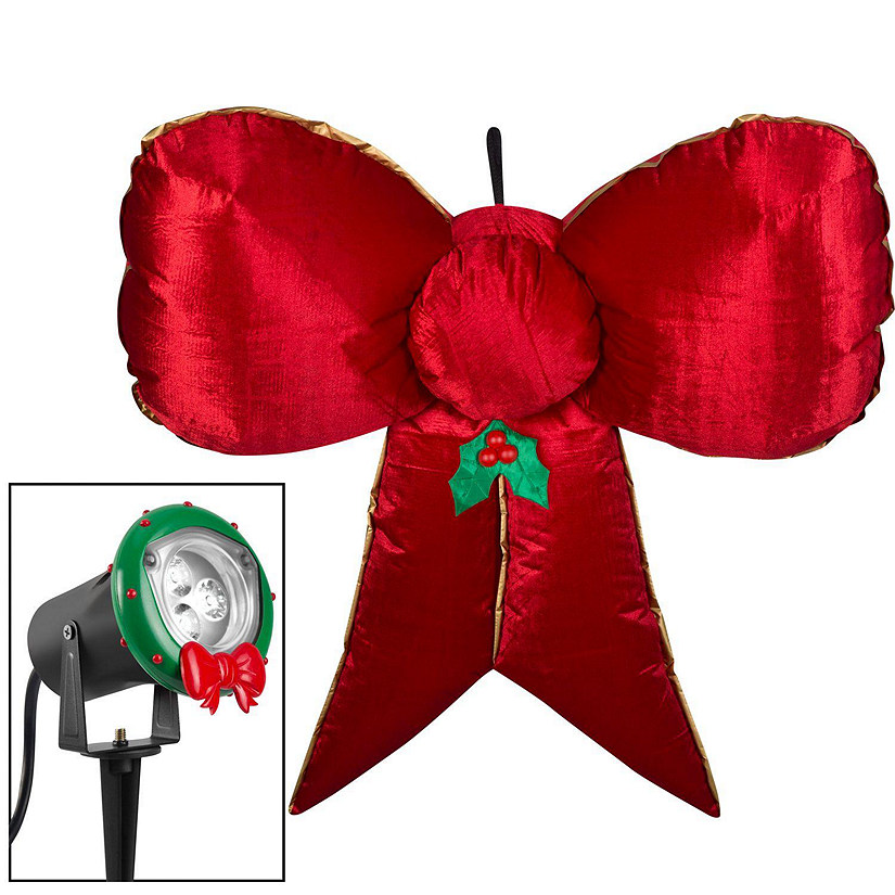 Gemmy Christmas Airblown Inflatable Mixed Media Hanging Velvet Bow Red/Gold with External Spotlight Image