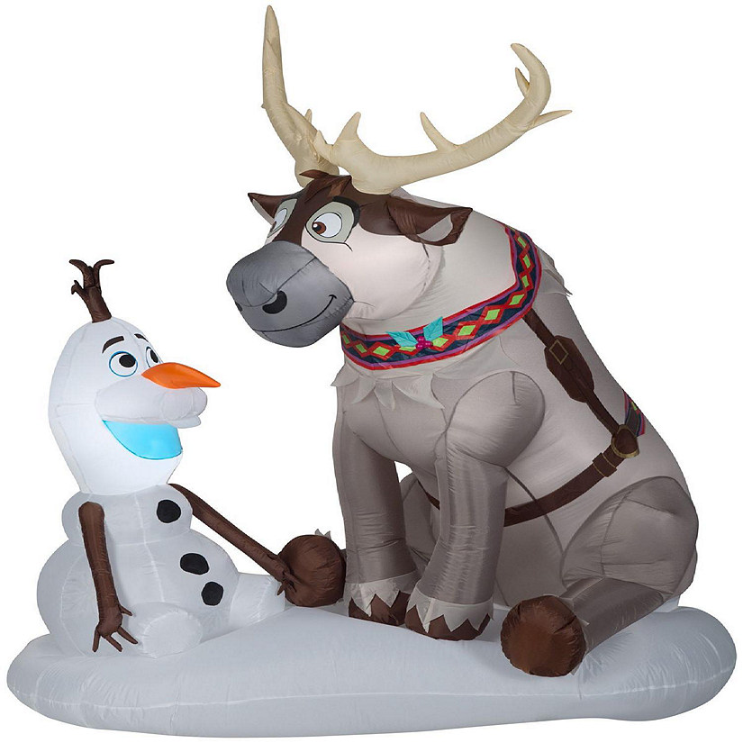 Gemmy Christmas Airblown Inflatable Olaf and Sven with LEDs Scene Disney   7 ft Tall  Multicolored Image