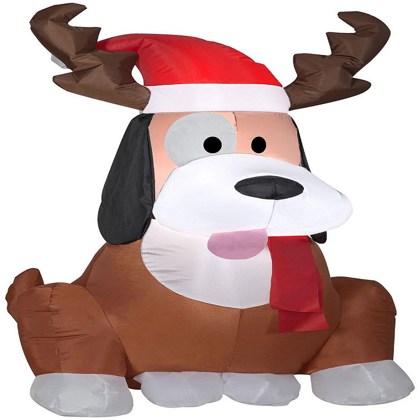 Gemmy Christmas Airblown Inflatable Whimsey Dog with Antlers  3.5 ft Tall  brown Image