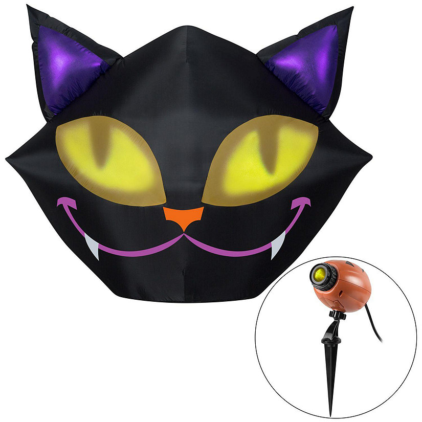 Gemmy Projection Airblown Setiling Cat with 1 EyeScreams Projection included (Yellow)   4 ft Tall Image