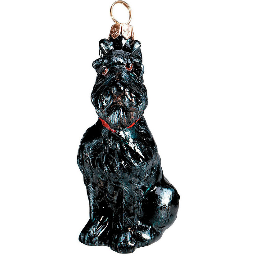 German Schnauzer Black Sitting Dog Glass Polish Christmas Ornament Decoration Image