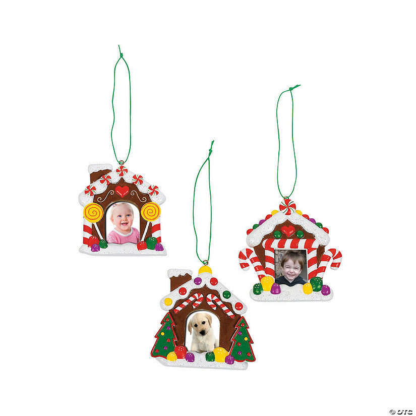 Gingerbread House Picture Frame Resin Christmas Ornaments - 12 Pc. Image