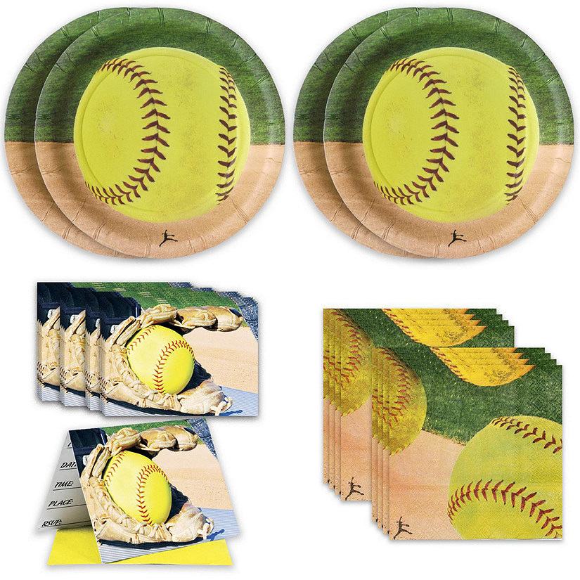 Girl&#8217;s Fastpitch Softball Party for 16 guests! Includes 16 ea. Side Plates, Beverage Napkins & Party Invitations in Authentic Softball Graphics. by Havercamp Image