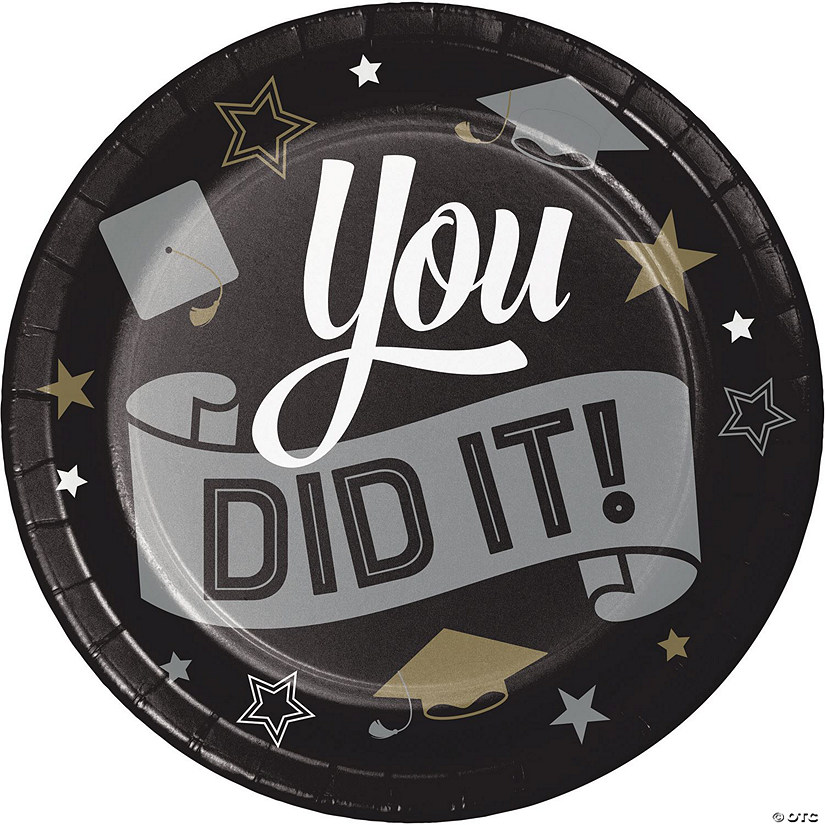 Glamorous "You Did It" Black and Gold Graduation Dessert Plates, 24 ct Image