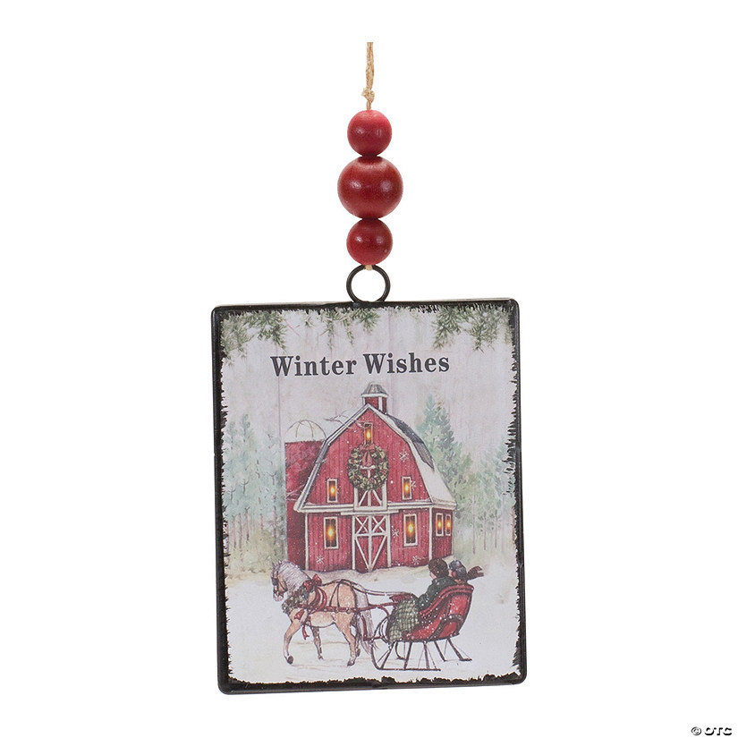 Glass Winter Wishes Barn Ornament (Set Of 12) 6.25"H Metal Image