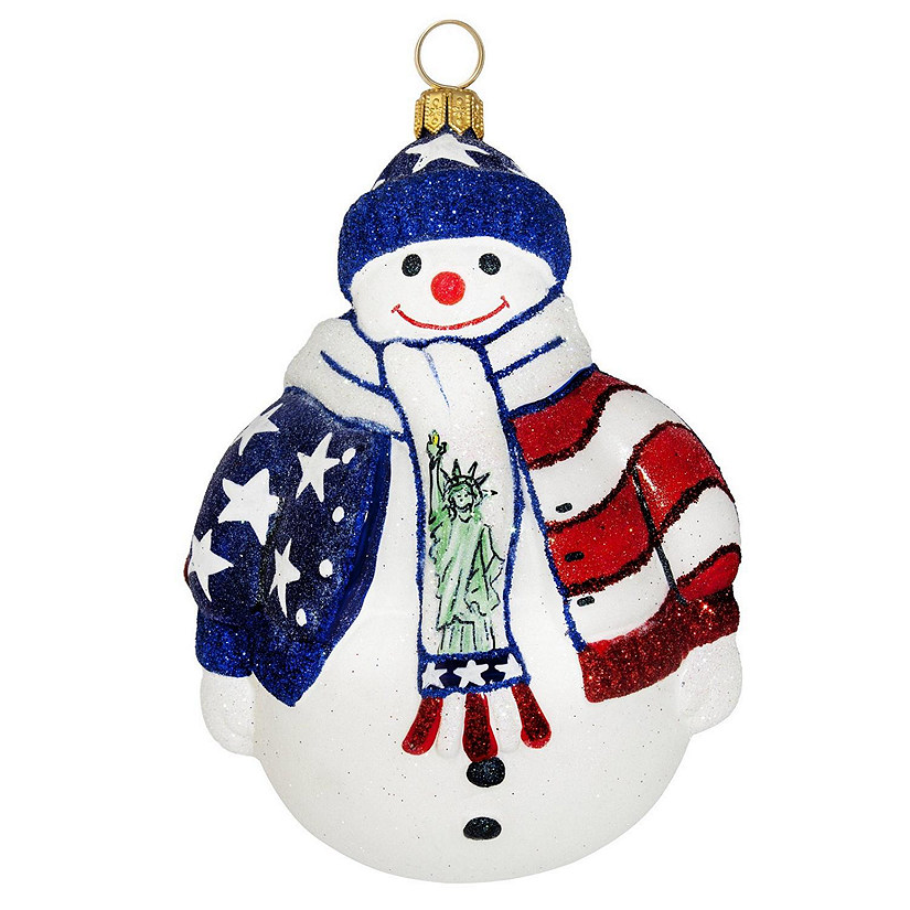 Glitterazzi Land Of The Free Snowman Polish Glass Christmas Ornament America USA Image