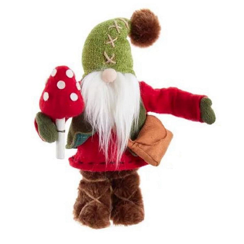 Gnome in Green Hat with Mushroom Fabric Christmas Decoration 11 Inch Image