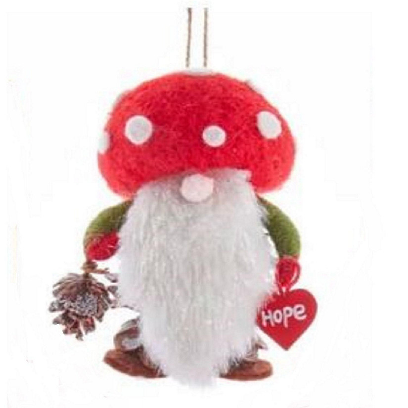 Gnome With Mushroom Hat Holding Hope Heart Sign Christmas Tree Ornament Image