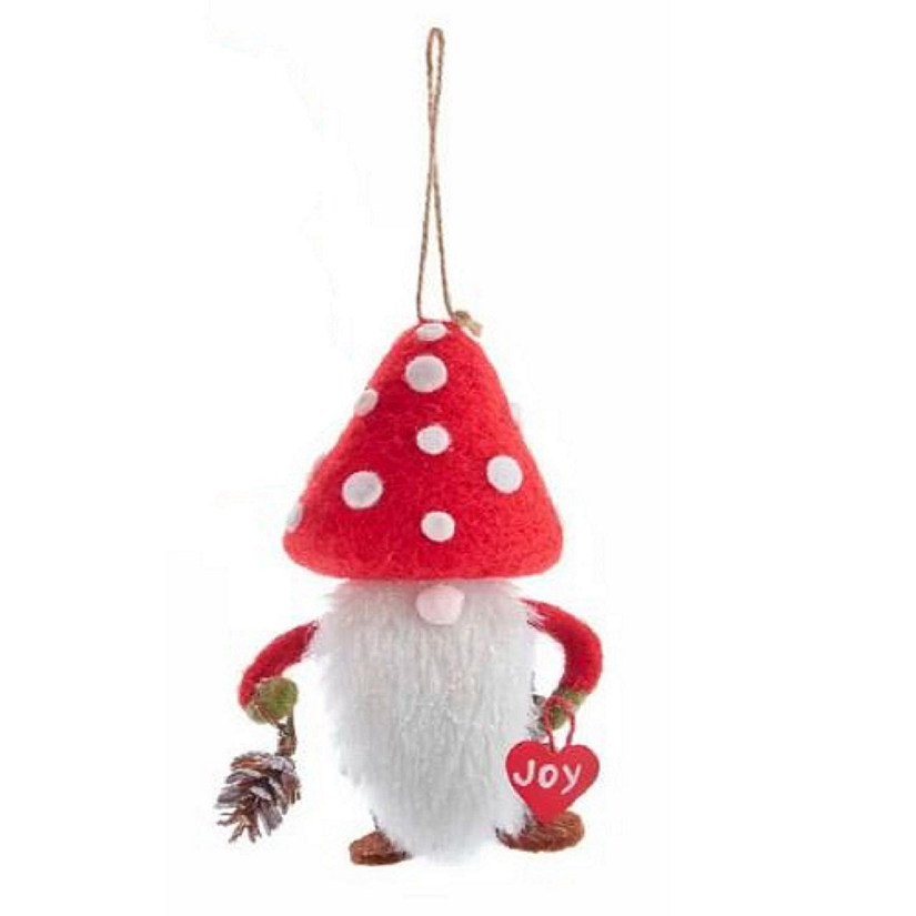 Gnome With Mushroom Hat Holding Joy Heart Sign Christmas Tree Ornament Image