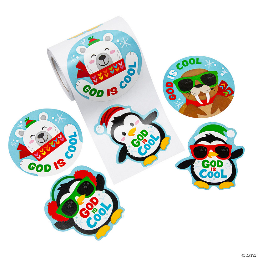 God is Cool Penguin Sticker Roll - 100 Pc. Image