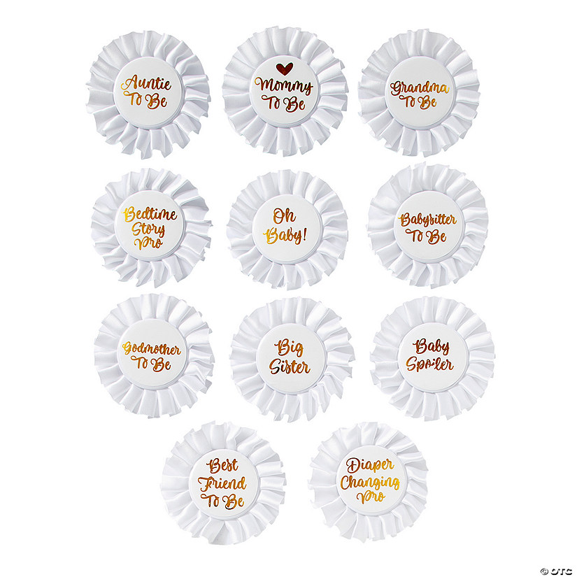 Gold & White Baby Shower Badges - 12 Pc.	 Image