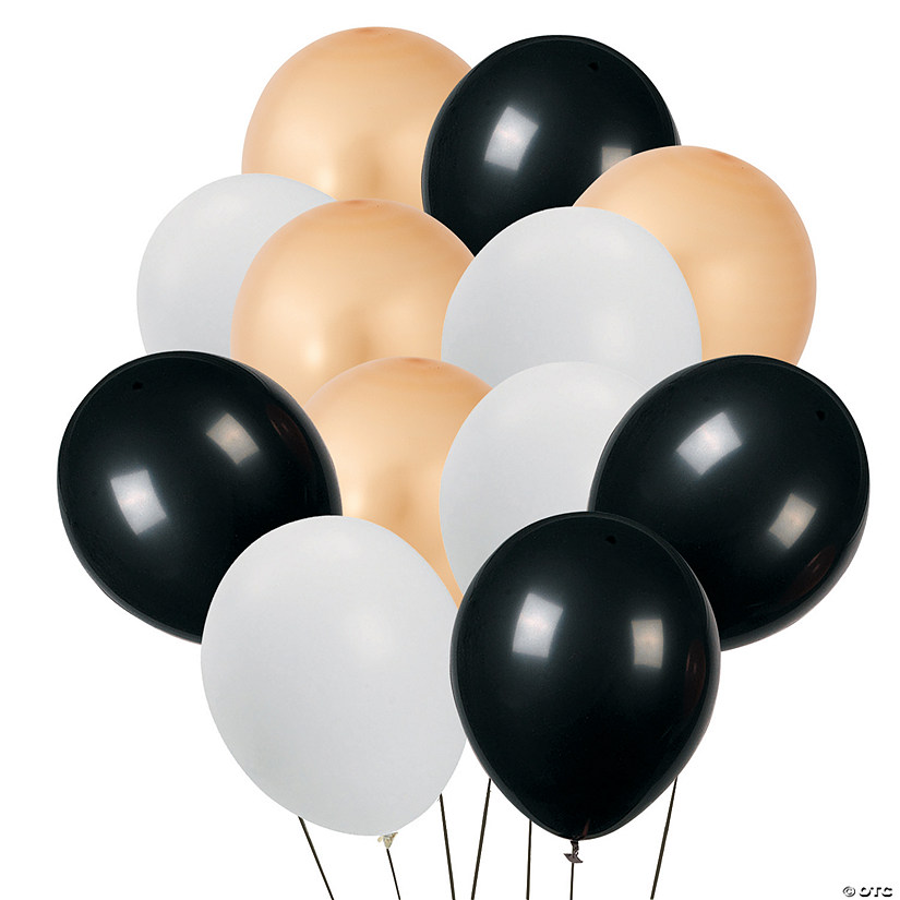 Gold, Black & White Balloon Bouquet - 49 Pc. Image