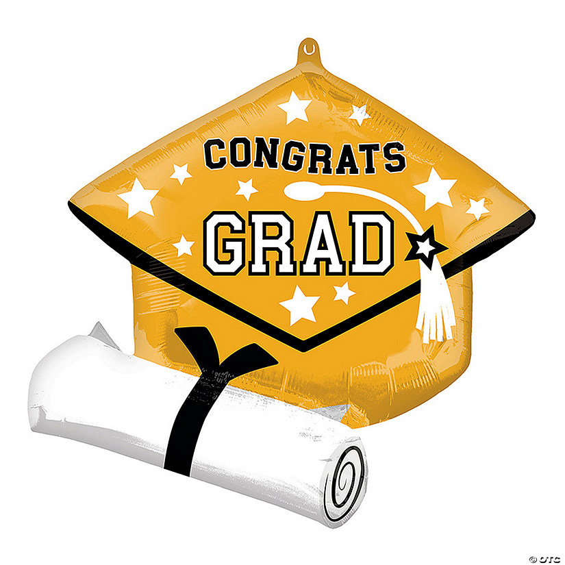 Gold Congrats Grad Diploma & Cap 25" Mylar Balloon Image