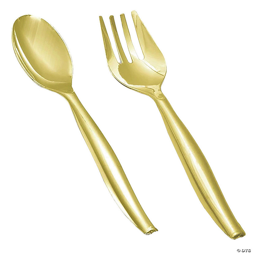 Gold Disposable Plastic Serving Flatware Set - Serving Spoons and Serving Forks (30 Pairs) Image
