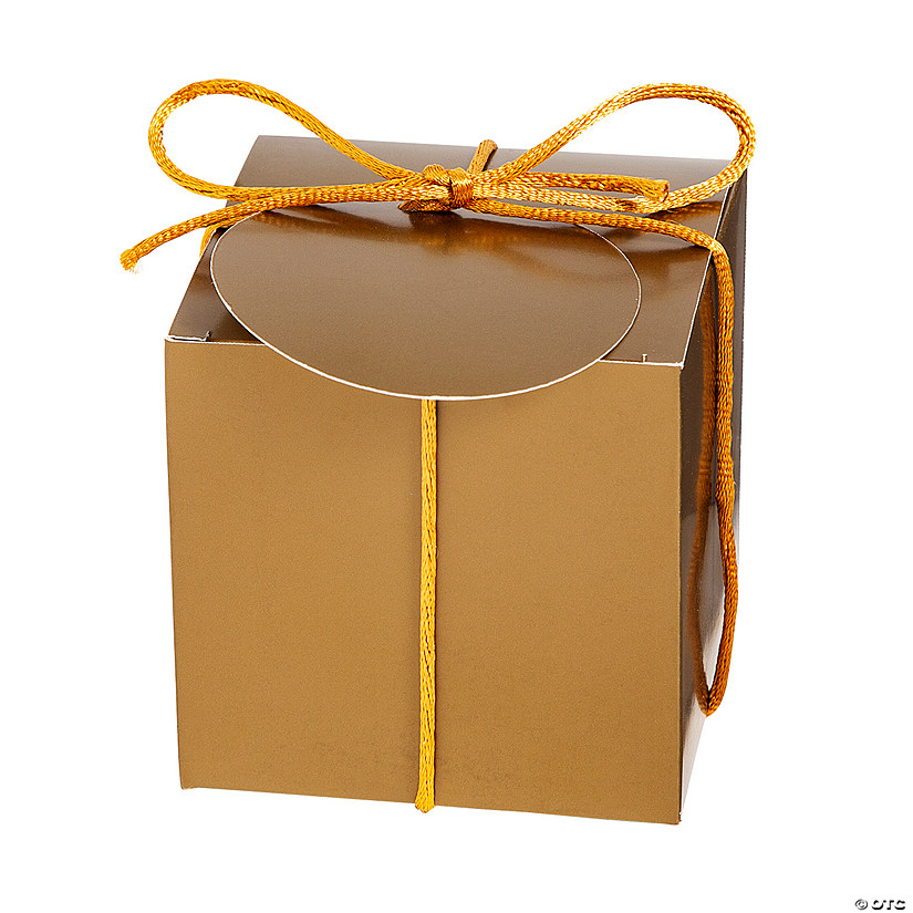 Gold Favor Boxes with Tie & Tag - 12 Pc. Image