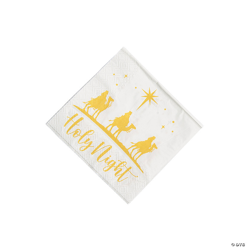 Gold Foil Nativity Holy Night Beverage Napkins - 16 Pc. Image