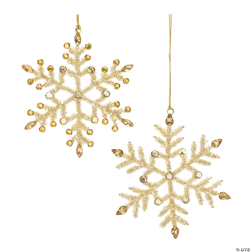 Gold Jeweled Metal Snowflake Ornament (Set Of 12) 5.5"H Iron/Glass Image