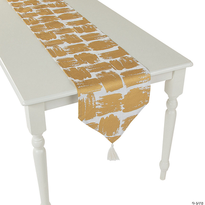 Gold Patterned Table Runner with Tassels Image