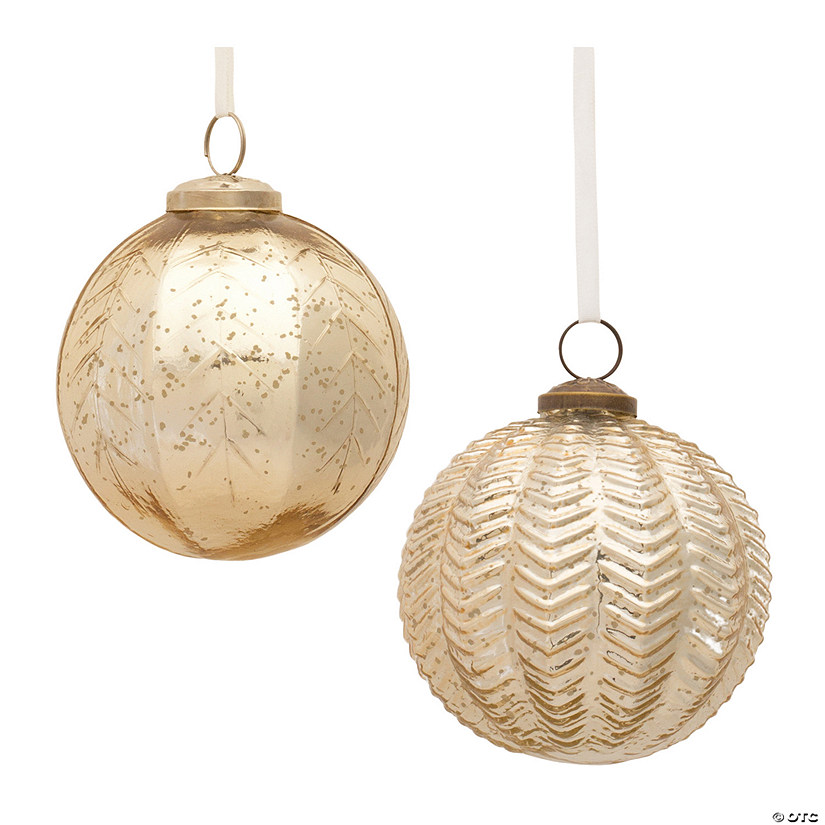 Gold Ribbed Mercury Ornament (Set Of 6) 4"D Glass Image