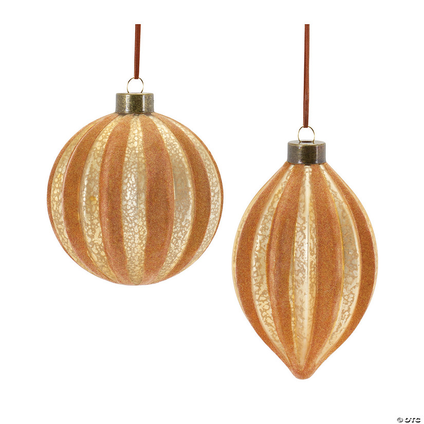 Gold Ribbed Ornament (Set Of 12) 5"H, 5.5"H Glass Image