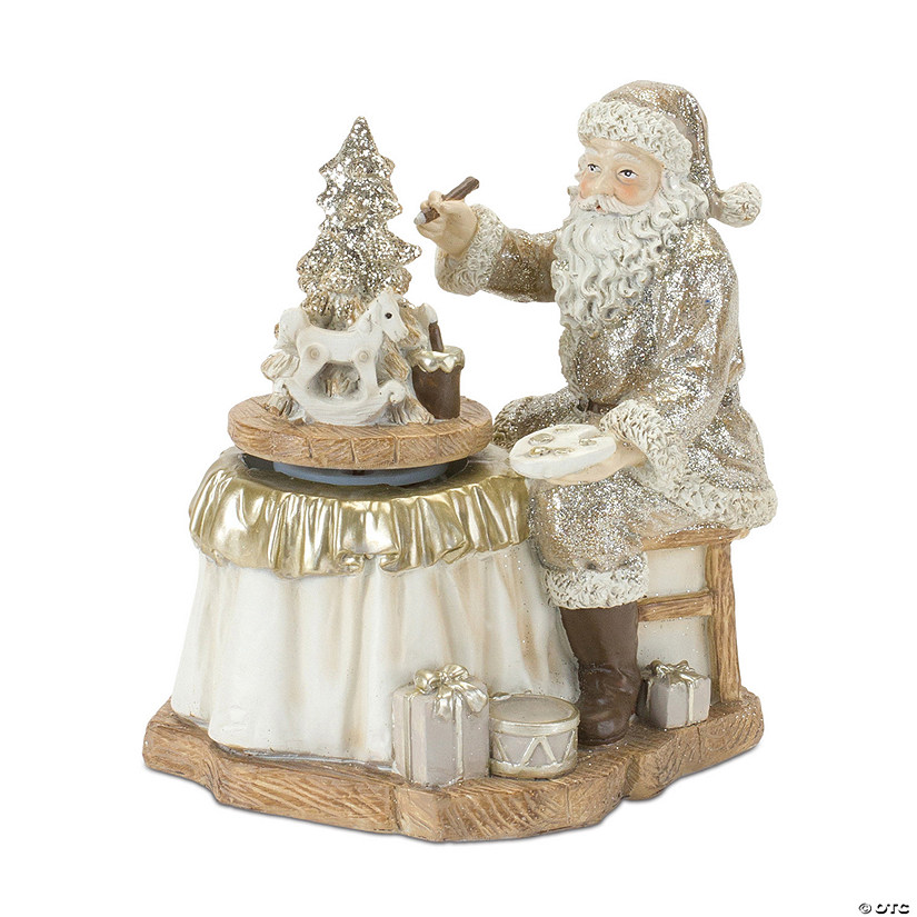 Gold Santa With Spinning Christmas Tree (Set Of 2) 6.5"H Resin Image