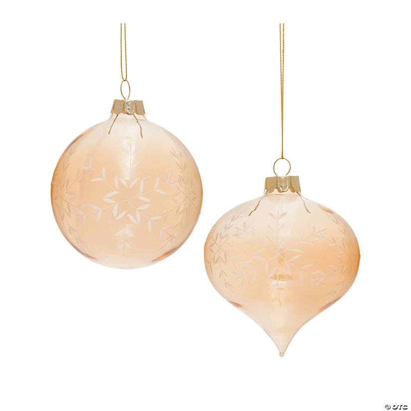 Gold Snowflake Etched Ornament (Set Of 12) 3"D Glass Image