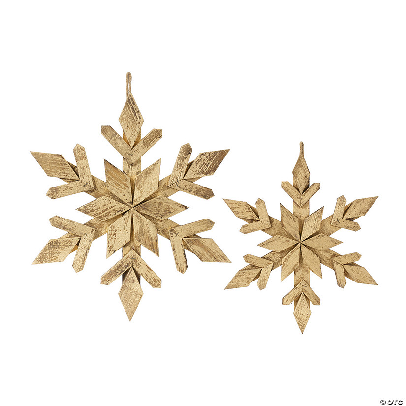 Gold Wood Snowflake Ornament (Set Of 4) 14"H, 18"H Image