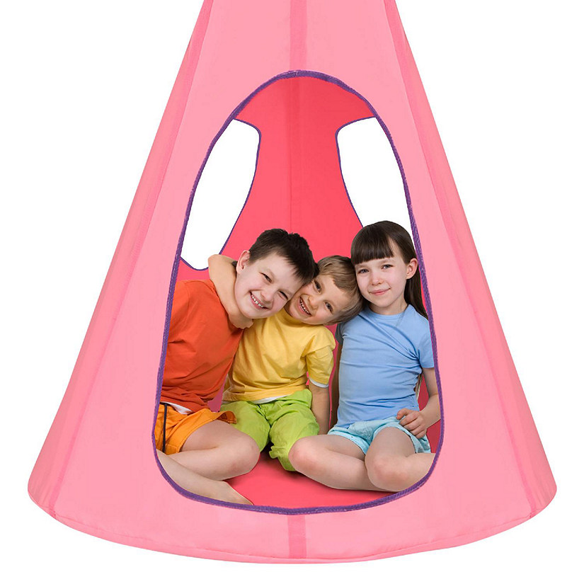 Goplus 32'' Kids Nest Swing Chair Hanging Hammock Seat for Indoor Outdoor Pink Image