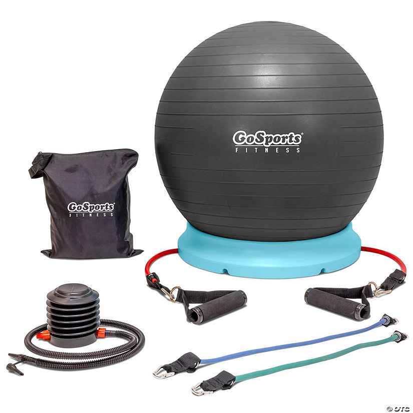 Gosports hub 360 fitness set - includes fitness ball, ball base and resistance bands - compatible for gym, home or office workouts, blue Image