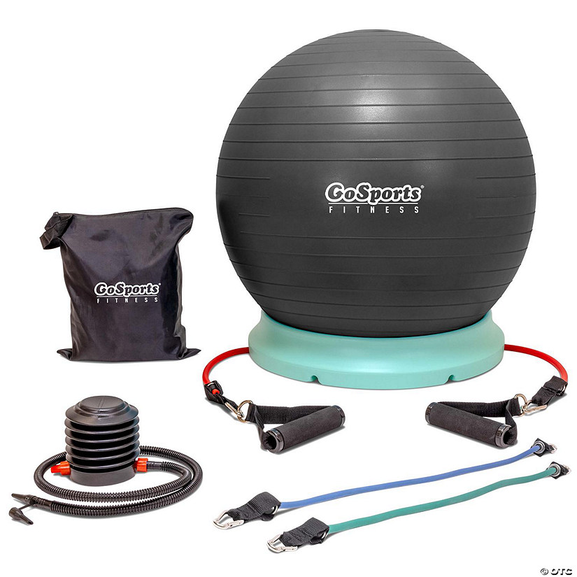 Gosports hub 360 fitness set - includes fitness ball, ball base and resistance bands - compatible for gym, home or office workouts, green Image