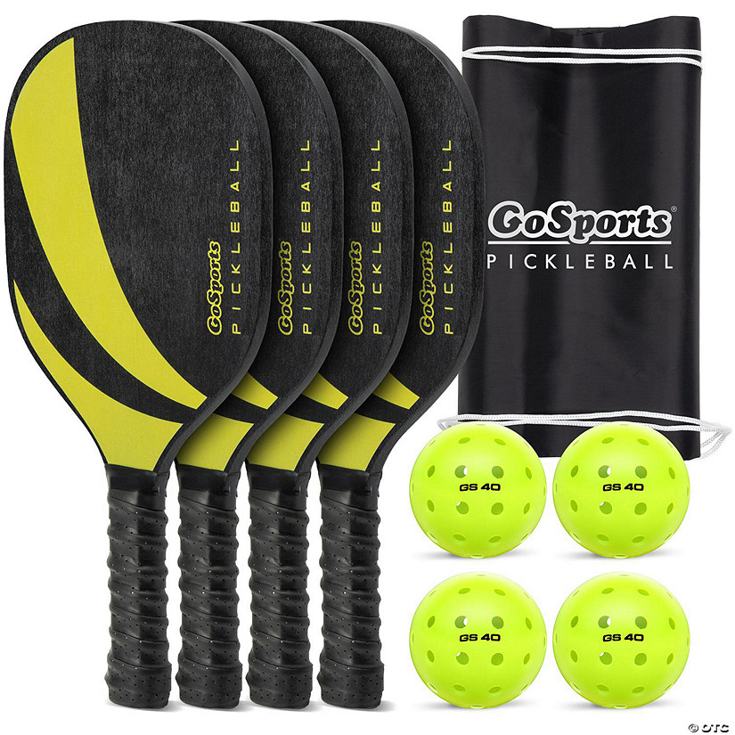 GoSports Pickleball Set with 4 Paddles, 4 Regulation Pickleballs and Carry Case - Yellow Image