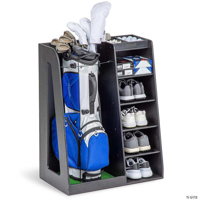 Gosports premium wooden golf bag organizer and storage rack - black Image