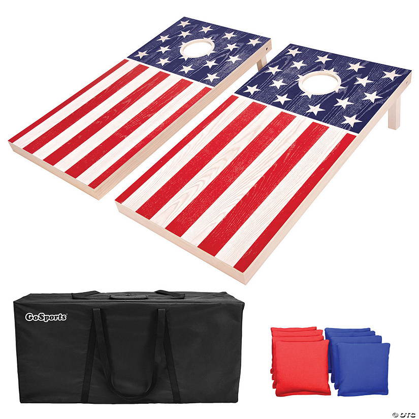 GoSports Regulation Size Solid Wood Cornhole Set - American Flag Design Image