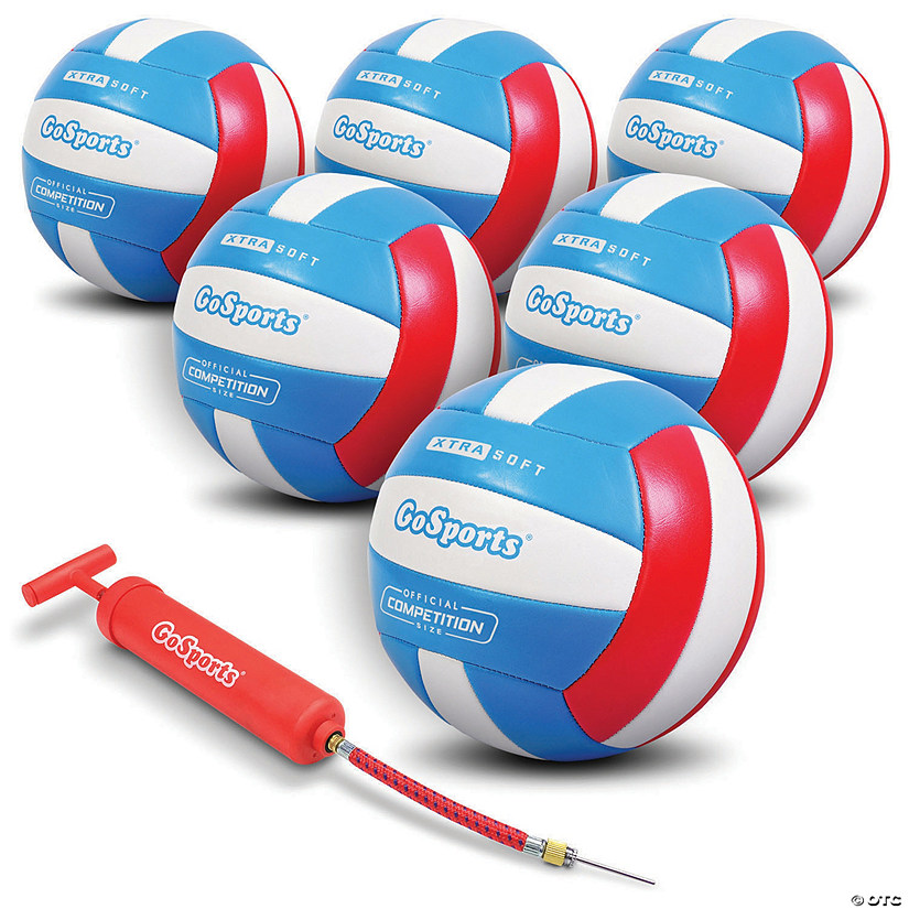 GoSports Soft Touch Recreational Volleyball 6 Pack - Regulation Size for Indoor or Outdoor Play, Includes Ball Pump & Carrying Bag Image