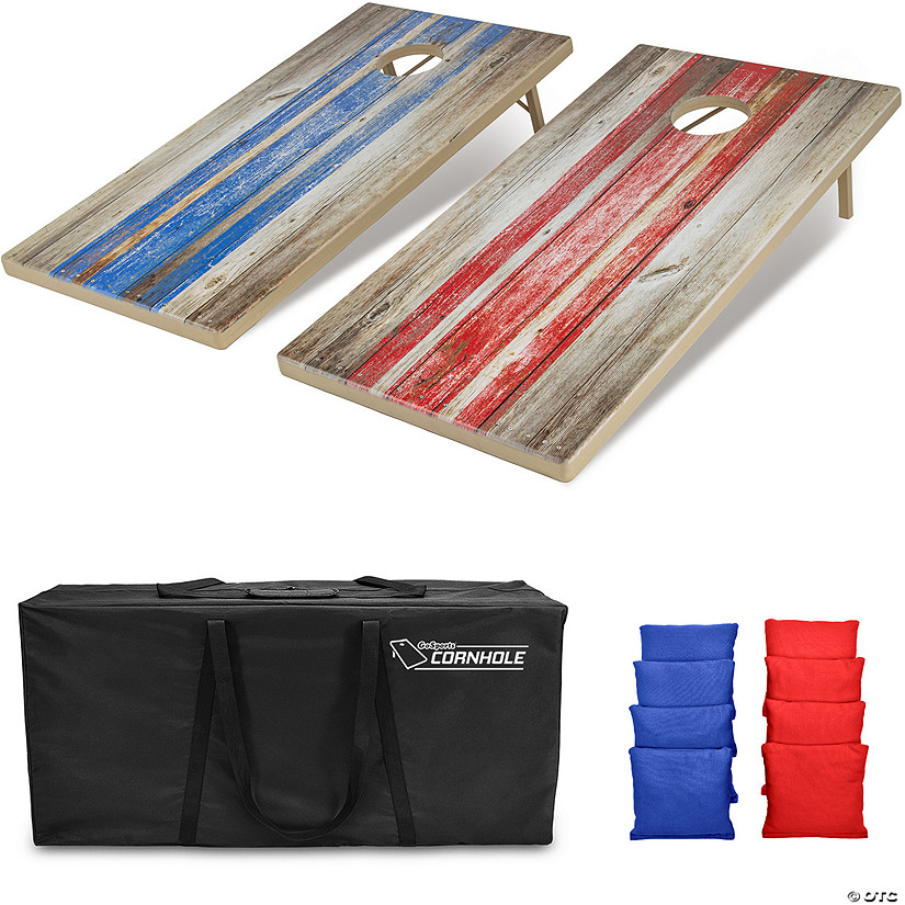 GoSports Tough Toss All Weather Cornhole Outdoor Game - 2 Regulation Size Boards, 8 Bean Bags, and Carry Case - Rustic Image