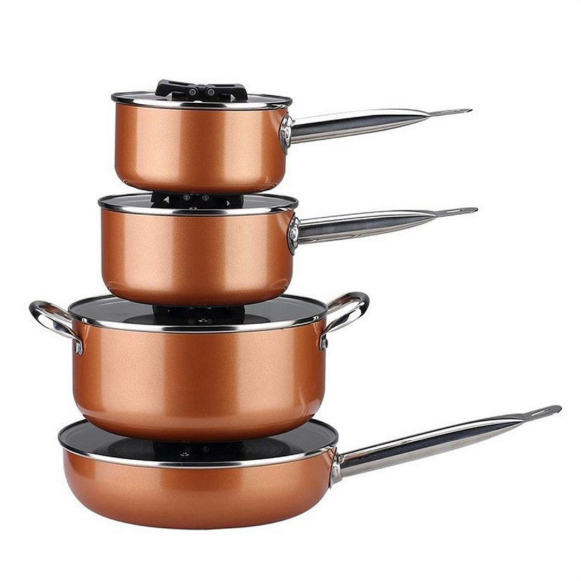 Gourmet Edge Stackable Stainless Steel Nonstick Cookware Set- Pots W Lids 8 Piece Image