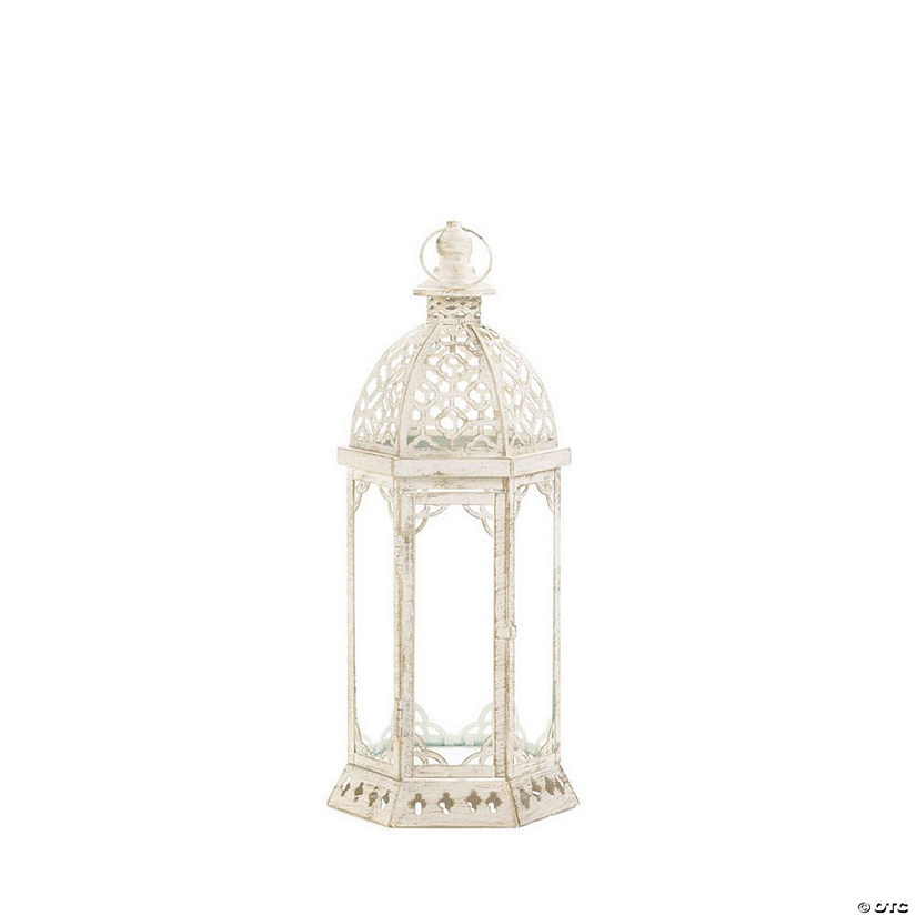 Graceful Distressed Small White Lantern15.75" Image