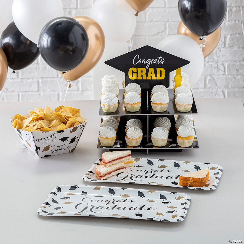 Graduation Congrats Grad Black & Gold Serveware Kit - 16 Pc. Image
