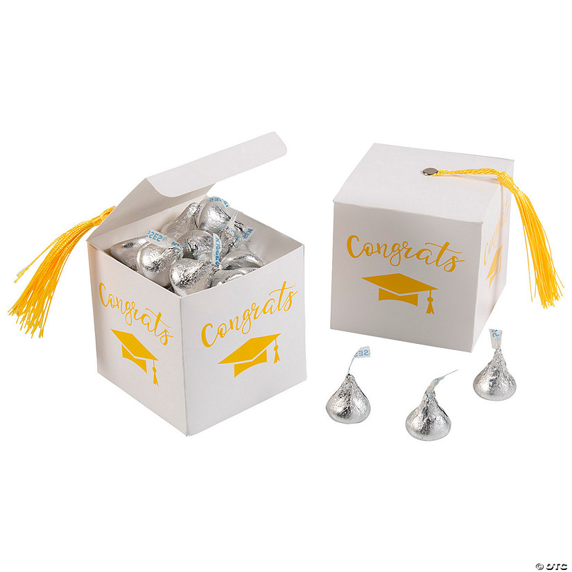Graduation Favor Boxes with Yellow Tassel & Silver Hershey&#8217;s<sup>&#174;</sup> Kisses<sup>&#174;</sup> Kit for 25 Image