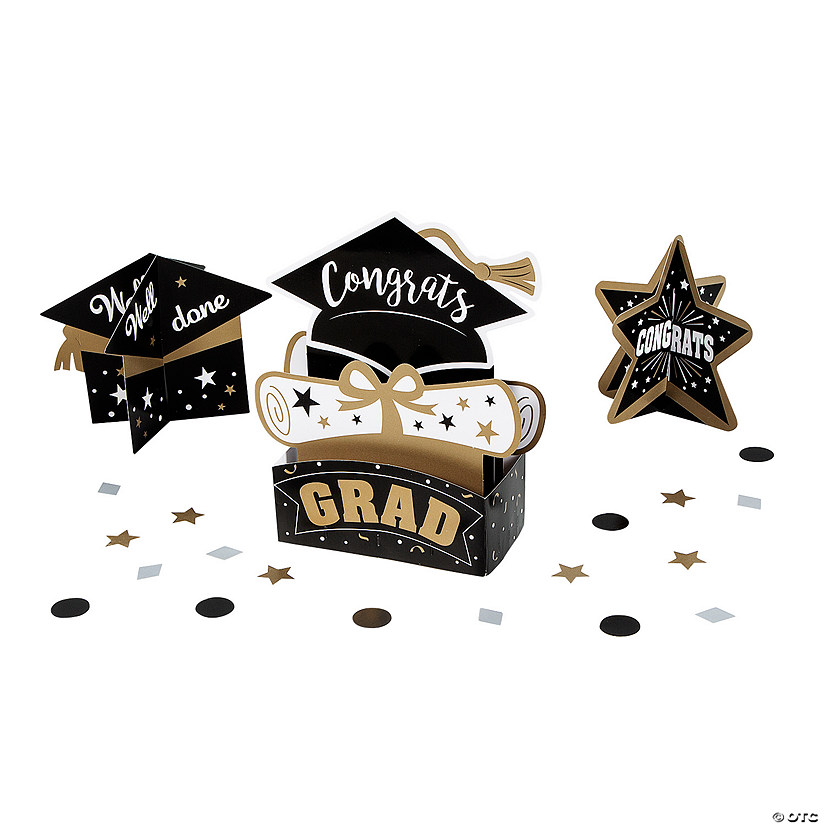 Graduation Party Black & Gold Congrats Grad Centerpiece Table Decorating Kit - 21 Pc. Image