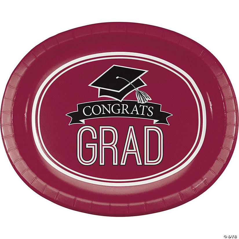 Graduation School Spirit Burgundy Red Oval Plates Image