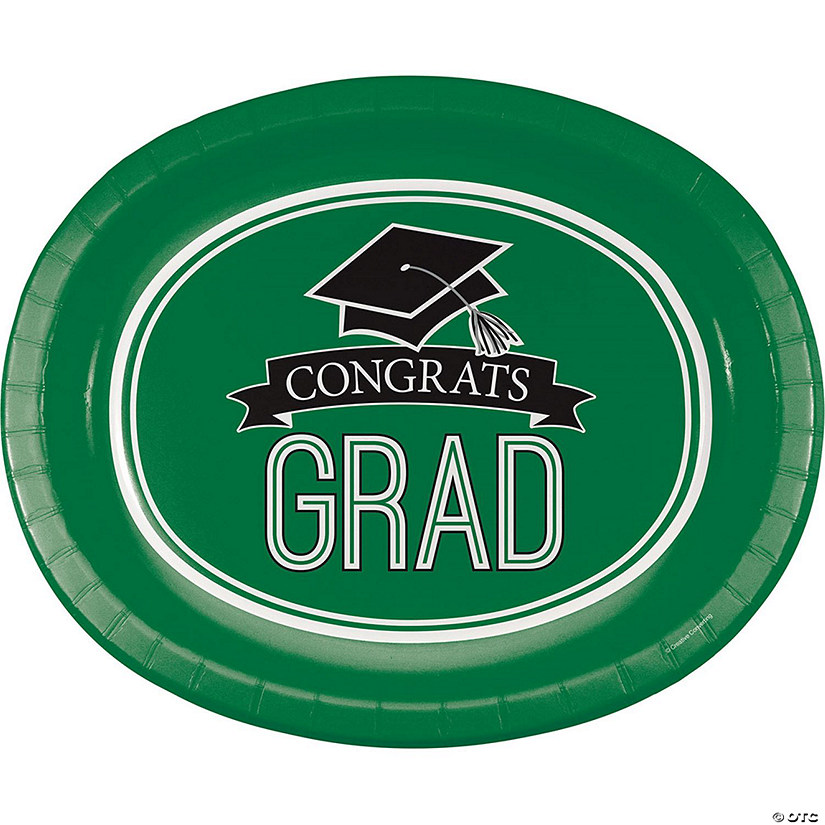 Graduation School Spirit Green Oval Plates Image